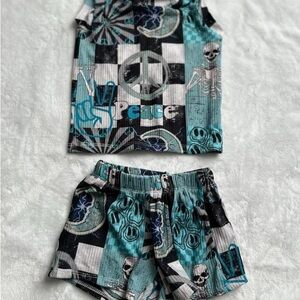 Peace and Skeleton Print matching tank and shorts